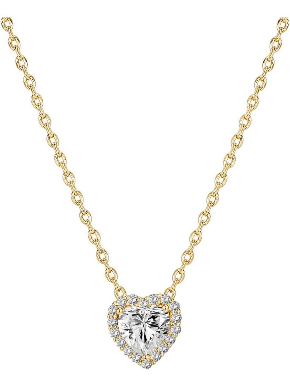 Women's Heart Yellow Gold 14 Gold Plated Pendant Necklace Diamond Adjustable